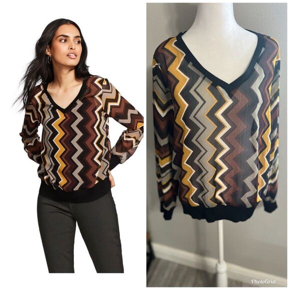 Missoni Target Chiffon xl
Zig Zag Chevron Long Sleeve
Sheer Brown Black Shirt - Picture 1 of 13